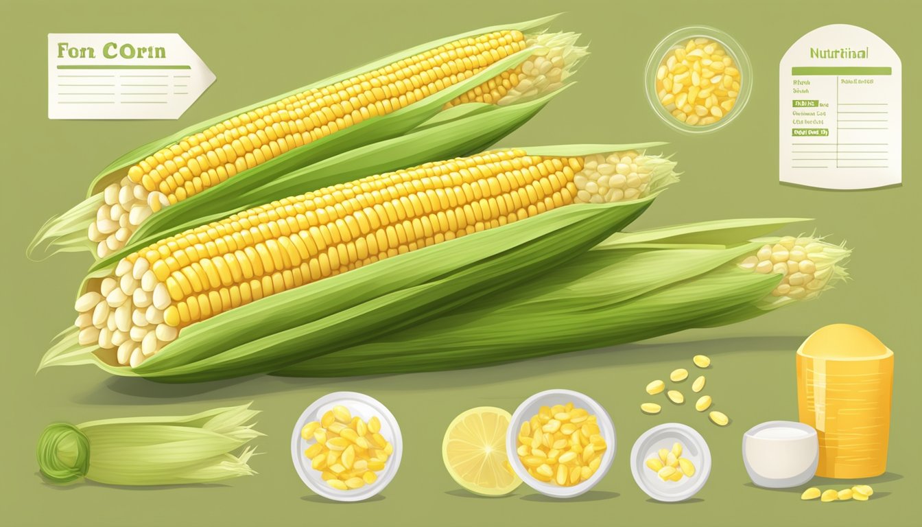 A pile of fresh corn on the cob sticks with nutritional labels