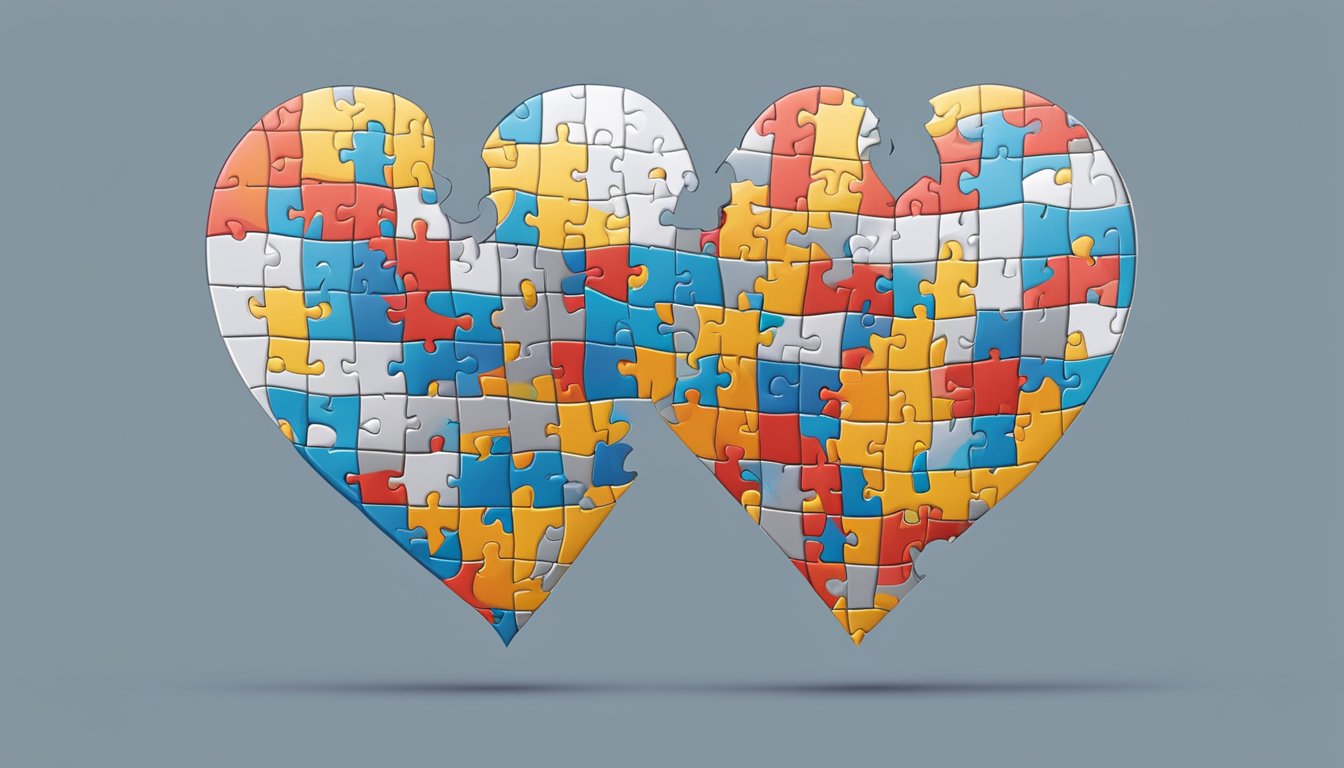 A broken heart mended by two halves of a puzzle fitting together