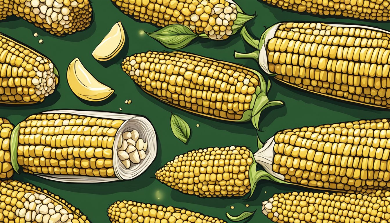 A corn on the cob handle attached to a freshly cooked ear of corn, with kernels glistening in the sunlight