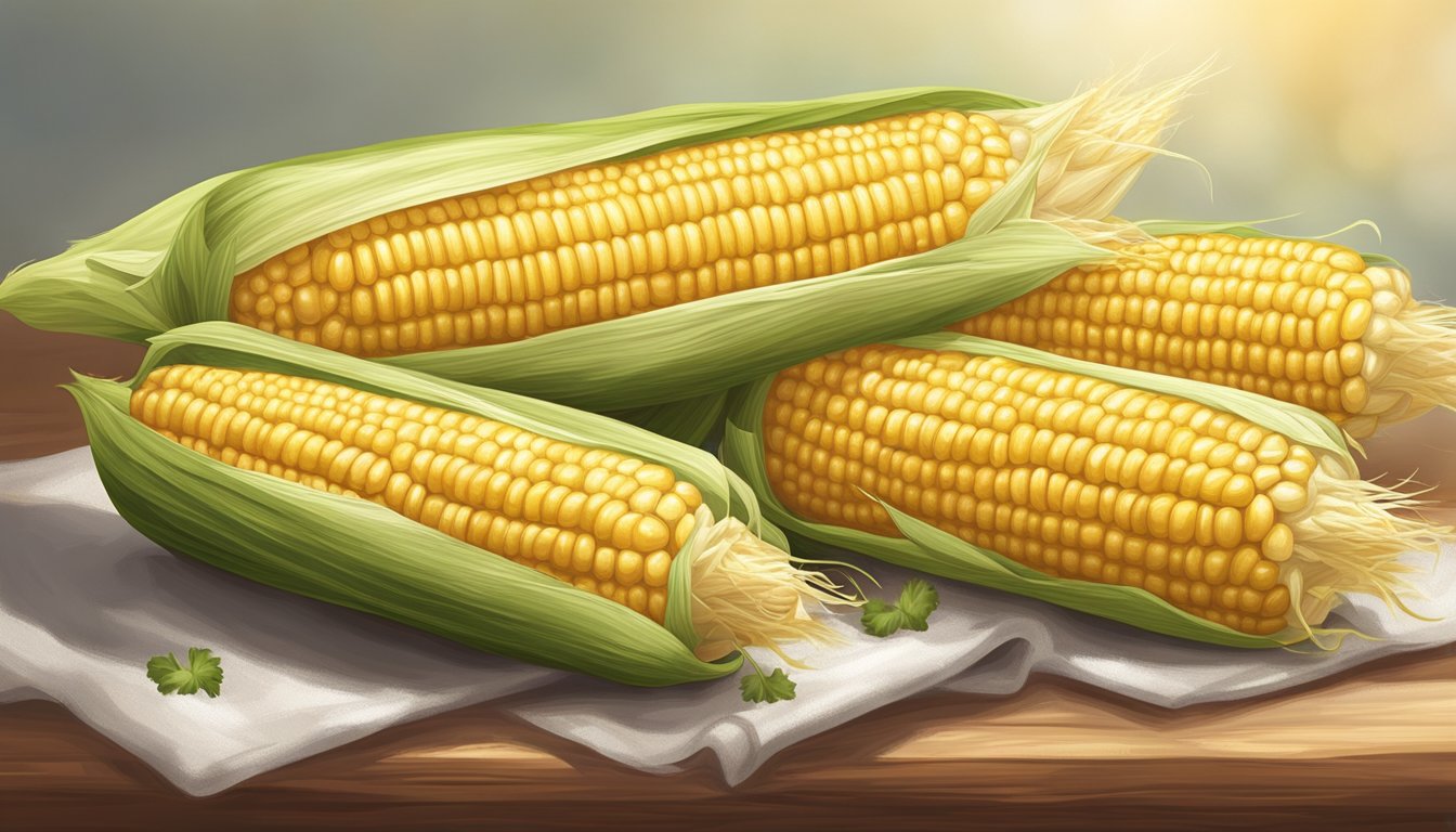 Two corn on the cob holders inserted into the ends of a freshly cooked cob of corn