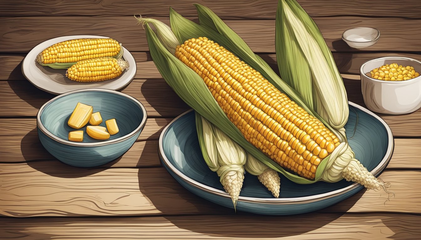 A set of ceramic corn on the cob dishes arranged on a rustic wooden table, with a focus on the design and aesthetics of the dishes