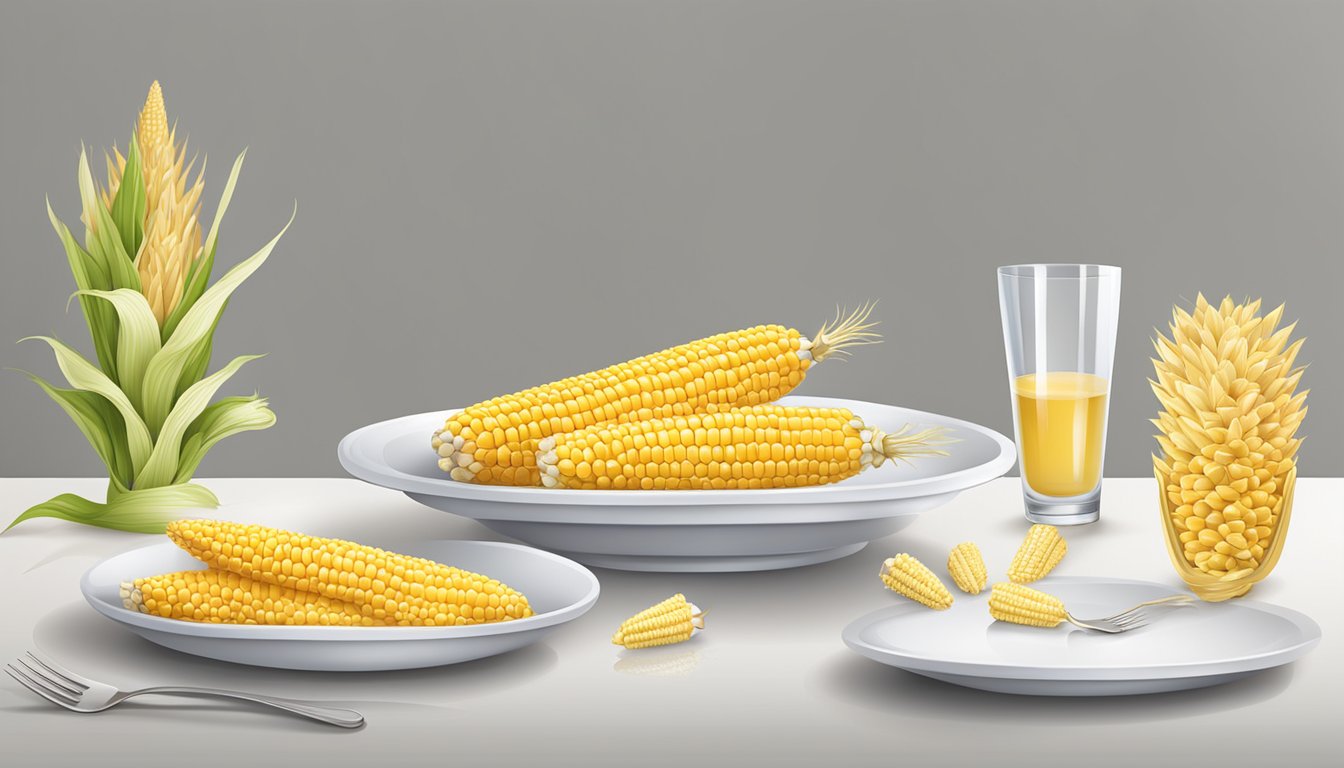 A table set with plastic dishes holding golden corn on the cob