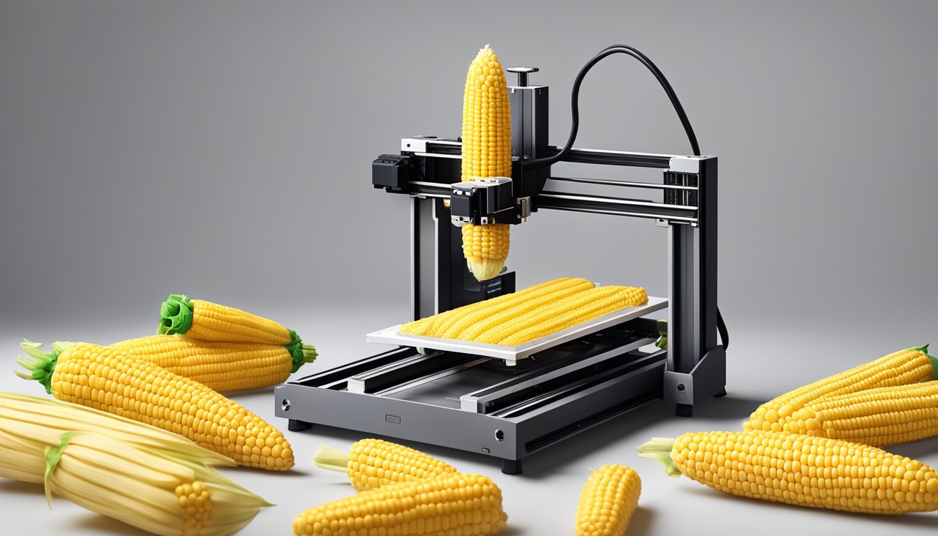 A 3D printer creating a detailed corn on the cob model