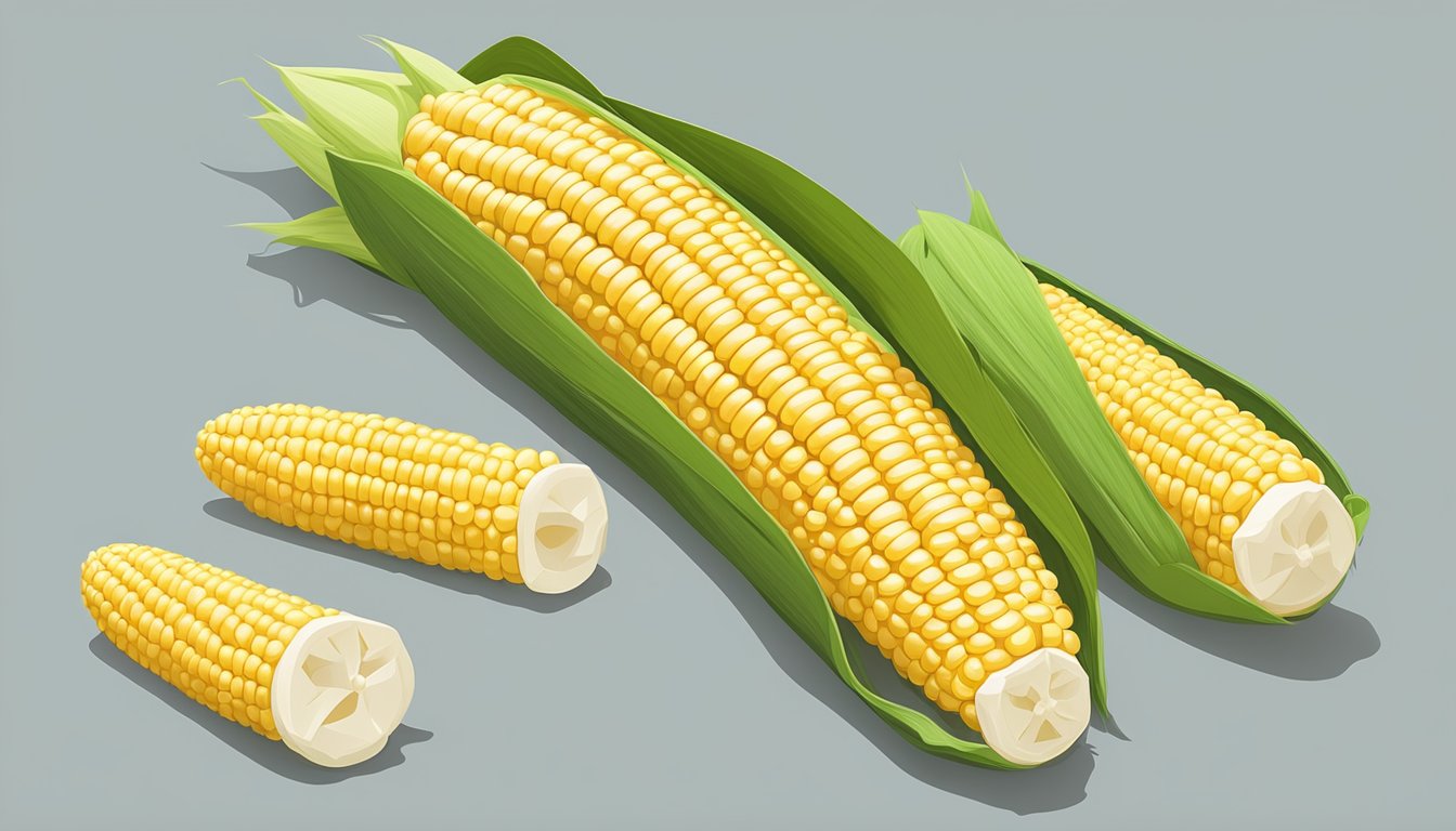 A 3D printable corn on the cob, with kernels and husk, on a clean, flat surface