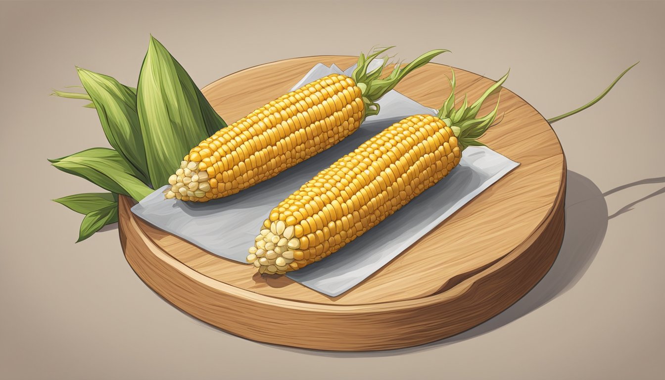 A wooden corn on the cob holder with metal prongs, featuring a simple, ergonomic design for easy handling