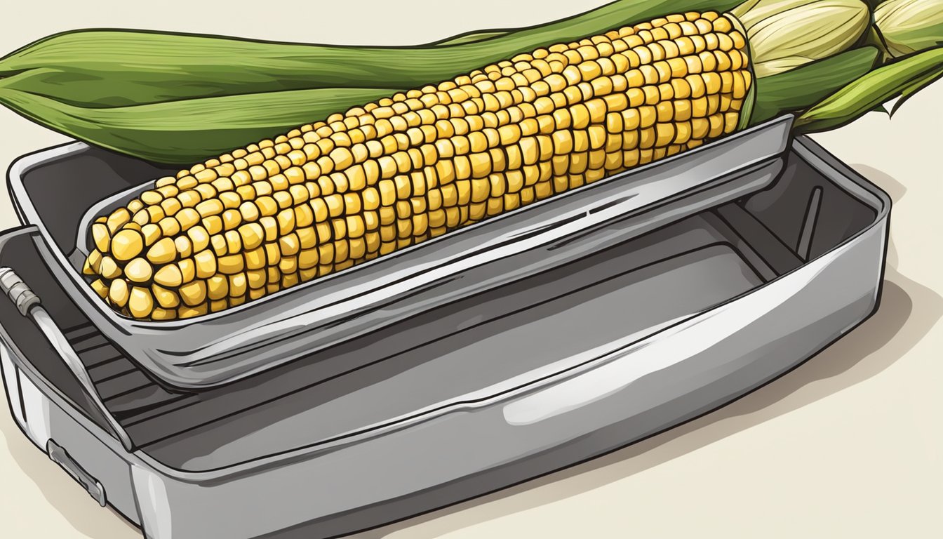 Two corn on the cob holders inserted into a freshly grilled corn on the cob, ready to be picked up and enjoyed