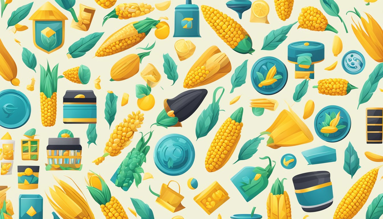 A colorful array of corn holders displayed alongside various e-commerce icons and symbols