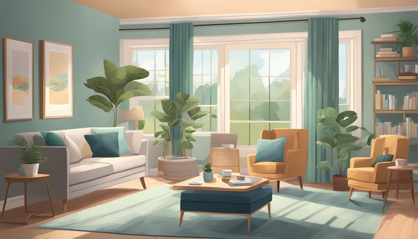 A living room with warm, earthy tones for a cozy and inviting atmosphere. A home office with cool, calming blues and greens for focus and productivity. A bedroom with soft, soothing pastels for relaxation and rest