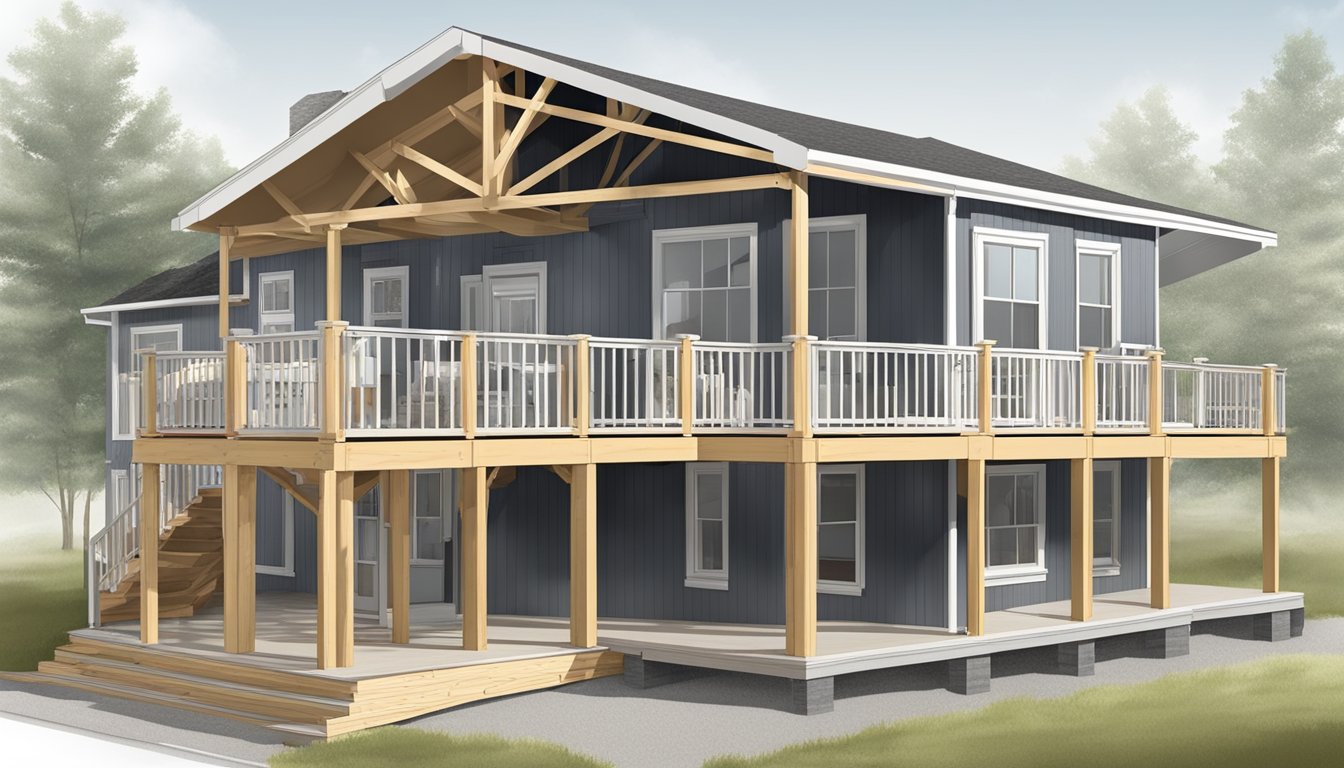 A double wide porch and deck being built to meet compliance and regulations for construction