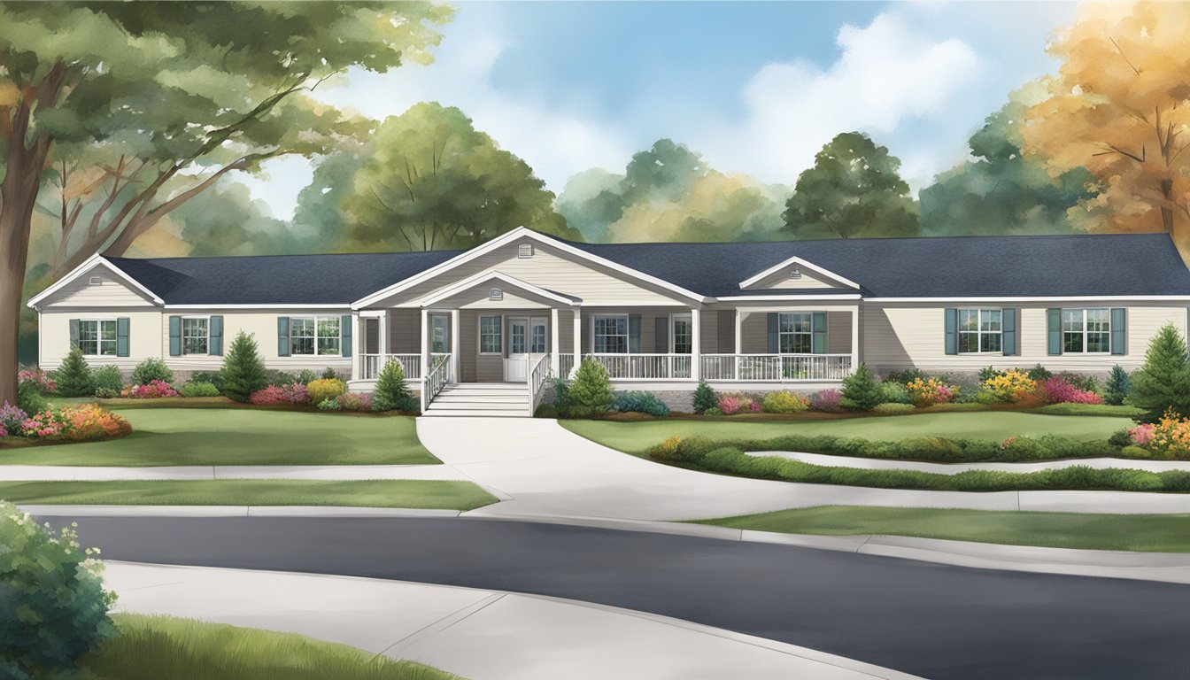 A double wide home with customizable features, surrounded by landscaped gardens and a community clubhouse for senior living