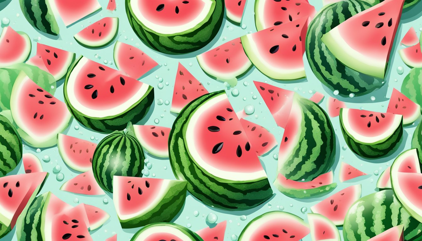 A watermelon slice surrounded by niacinamide dew drops