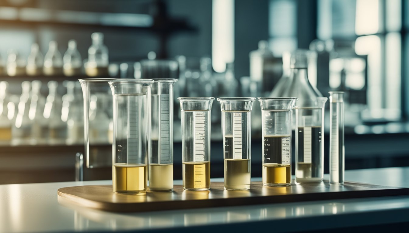 A laboratory setting with beakers and test tubes, showcasing the comparison between xylooligosaccharides and inulin