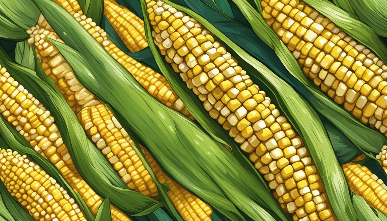 A vibrant ear of corn on the cob, with kernels glistening with butter, being eaten