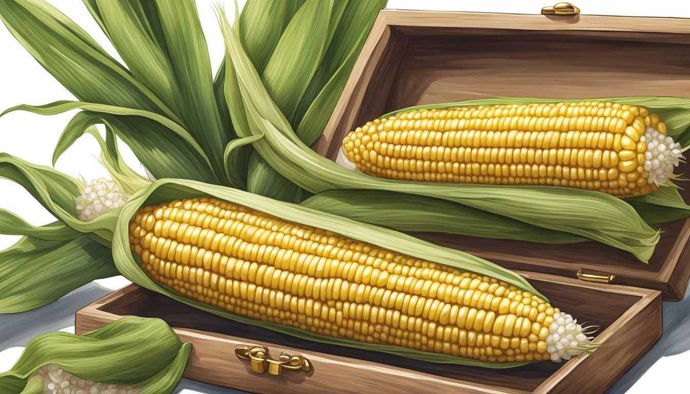 Two corn on the cob earrings being gently cleaned and polished with a soft cloth, then carefully placed back into a jewelry box for safekeeping