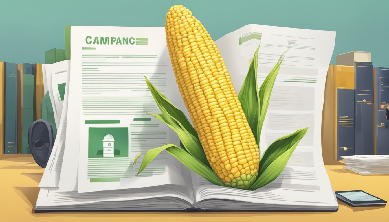 A giant ear of corn wearing a suit made of privacy policy and terms of service documents