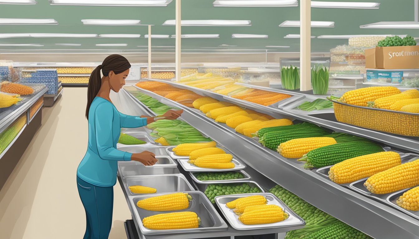 A person selects fresh corn from a display at Walmart, then boils it in a pot of water on the stove