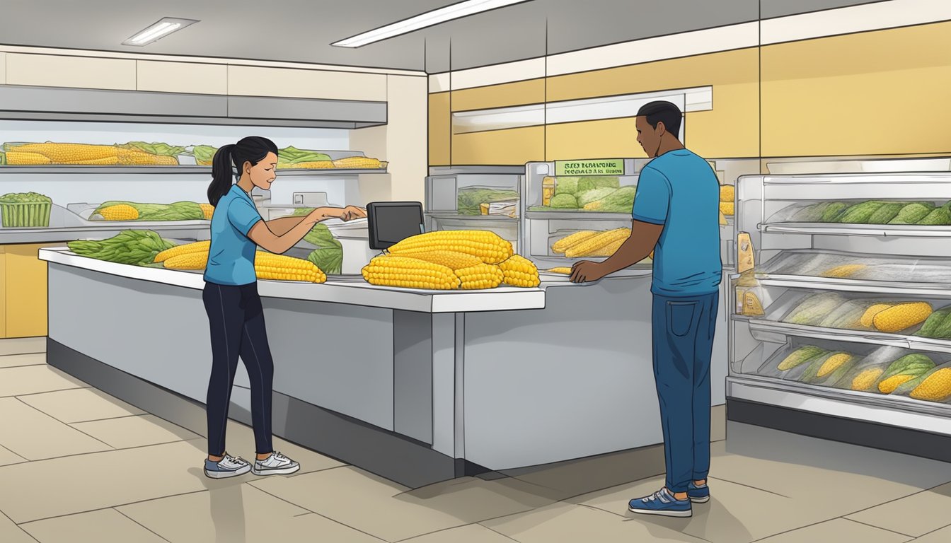 A customer returns a bag of moldy corn on the cob to a Walmart employee at the customer service counter