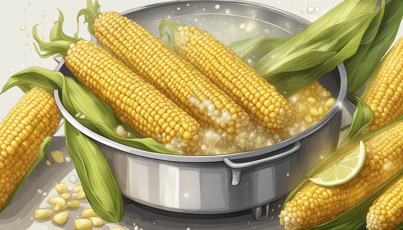 Corn on the cob being boiled in a large pot of salted water