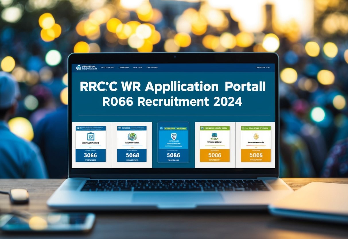 A crowded online application portal for RRC WR Recruitment 2024, with 5066 vacancies displayed