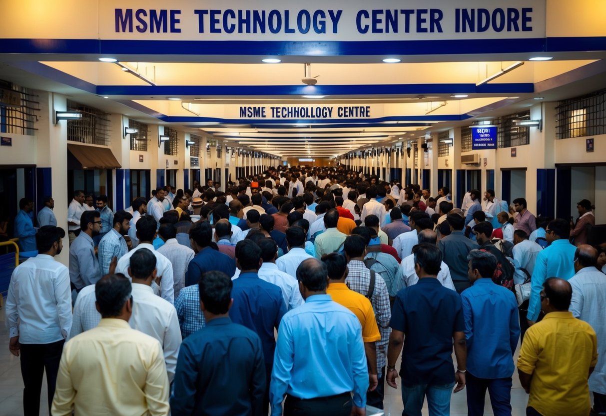 The MSME Technology Center Indore bustling with activity as people line up for various job positions offered in the 2024 recruitment