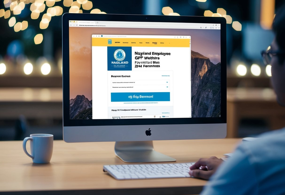A computer screen displaying the Nagaland Employee GPF website with the 2024 pay slip download option