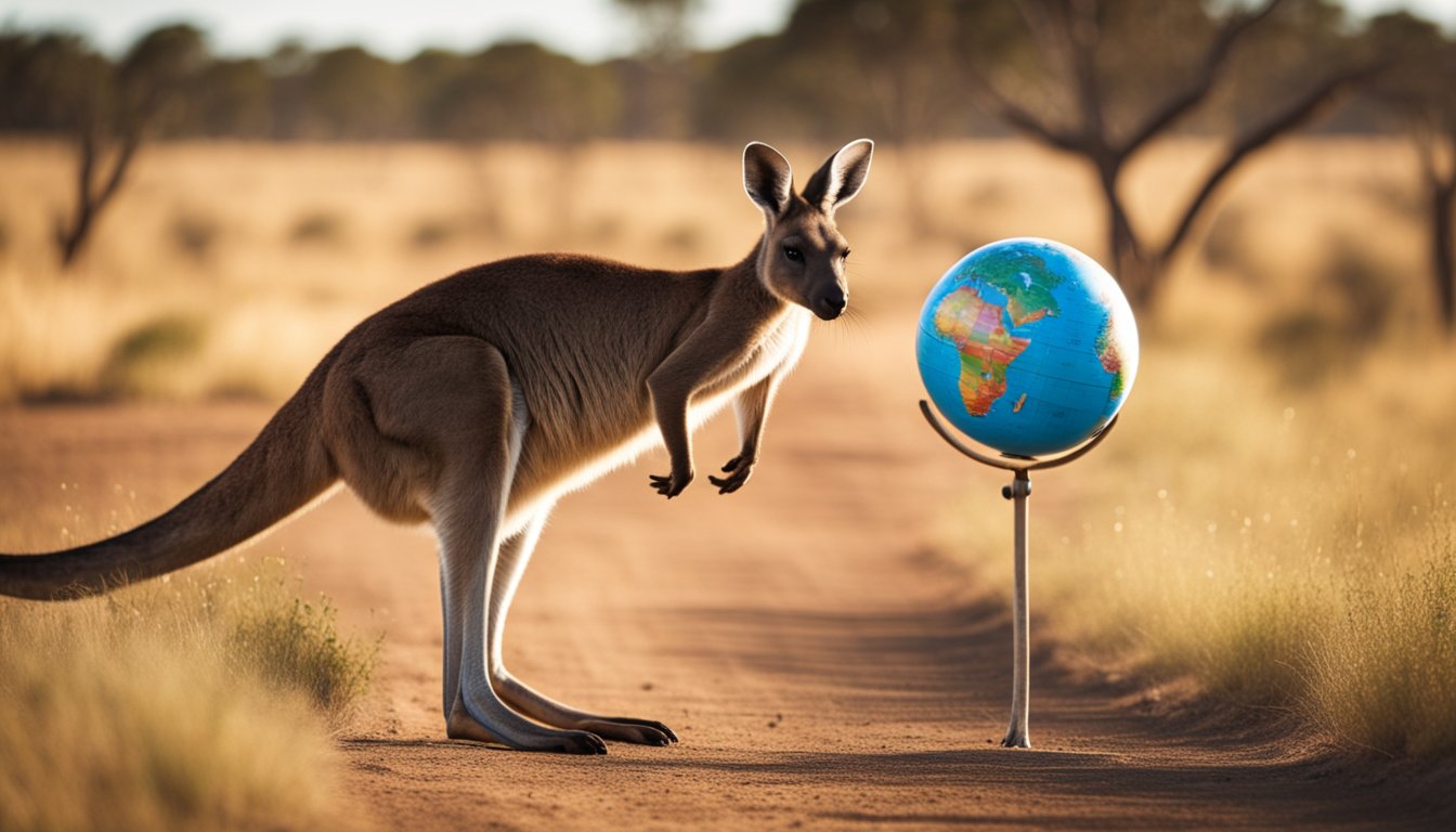 A kangaroo hops through an Australian outback landscape, with a globe in the background showing various countries regulating xylooligosaccharides