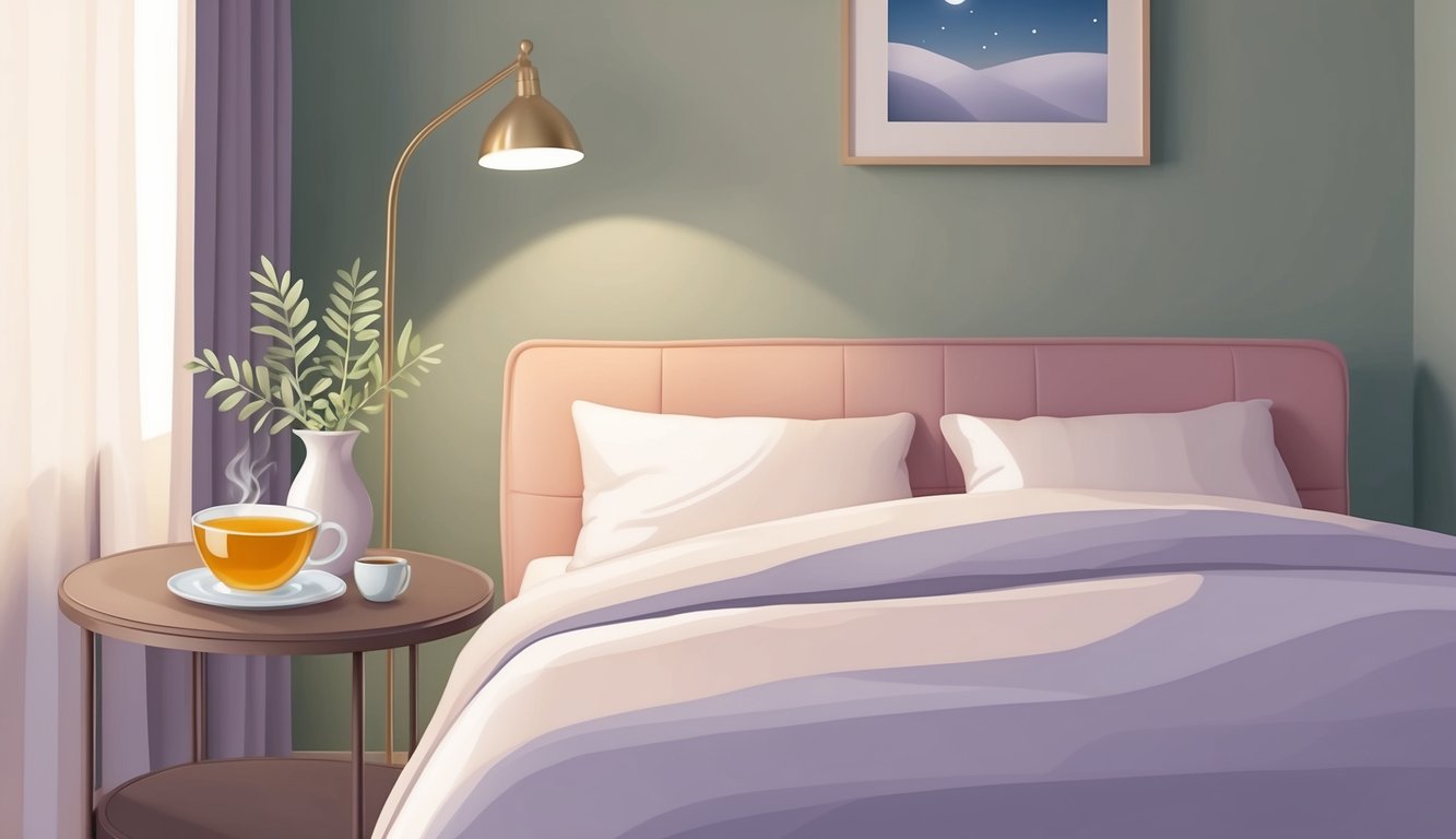 A serene and cozy bedroom with soft lighting, a comfortable bed, and a warm cup of tea on a bedside table.</p><p>A peaceful atmosphere for rest and relaxation during postpartum recovery