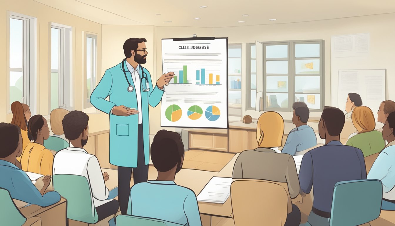 A doctor presenting a chart comparing celiac disease and non-celiac gluten sensitivity to a group of attentive listeners