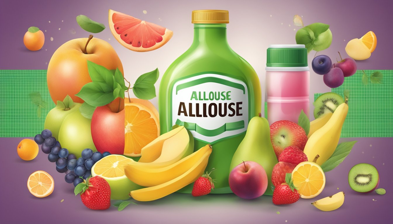 A colorful label with "Allulose" in bold, surrounded by images of fruits and a green check mark