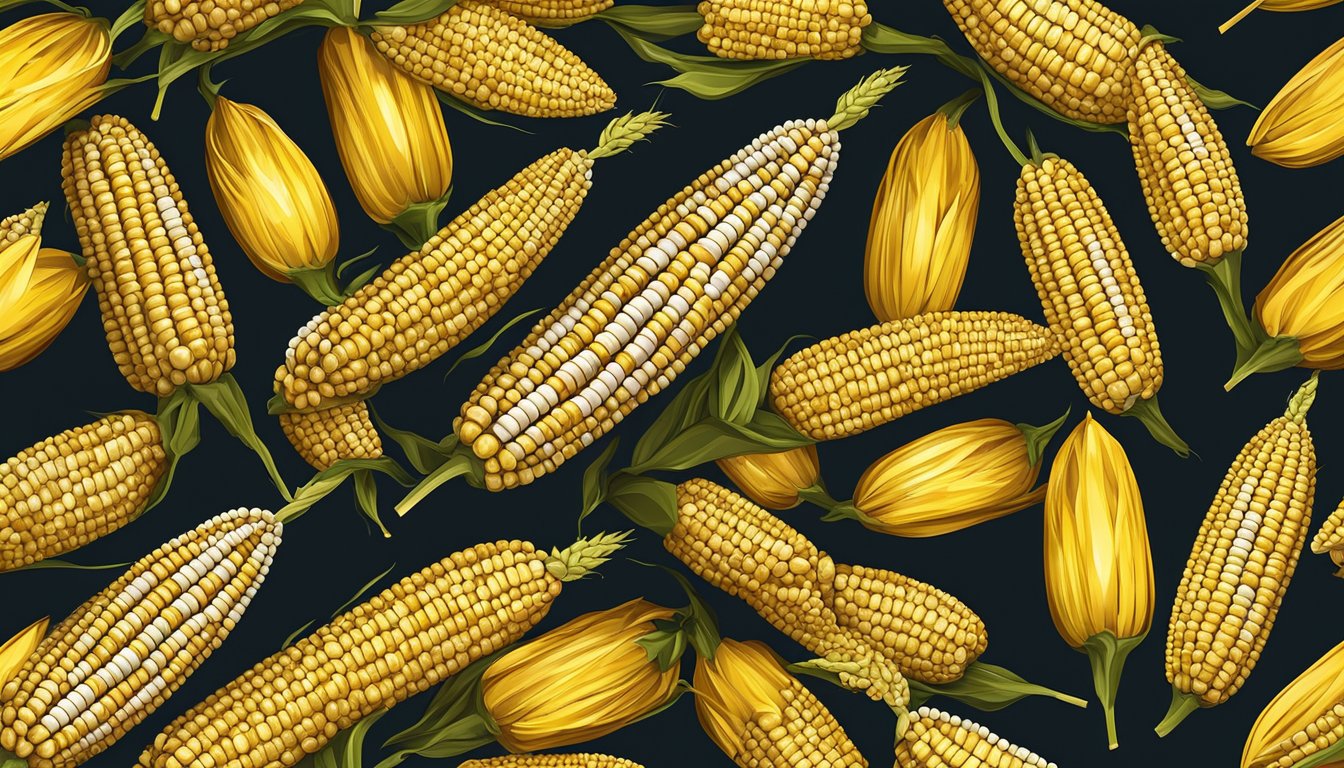 A golden ear of corn roasting in the oven at 300 degrees, emitting a tantalizing aroma