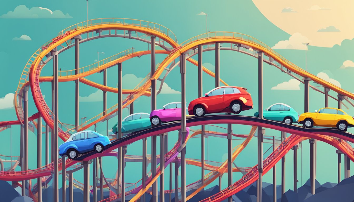 A roller coaster track with blood sugar level graphs as the cars