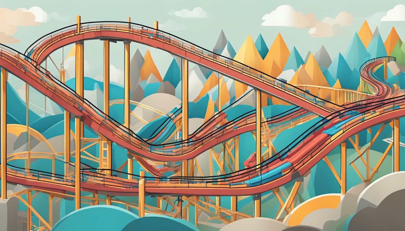 A roller coaster track made of blood glucose level graphs, with highs and lows representing the ups and downs of psychological and quality of life considerations