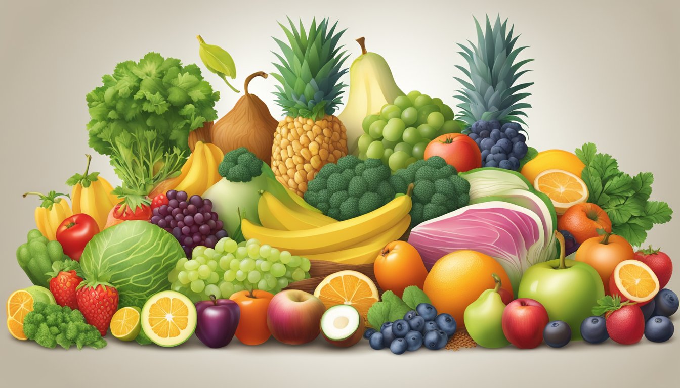 A colorful array of fruits, vegetables, whole grains, and lean proteins arranged in a balanced and visually appealing composition