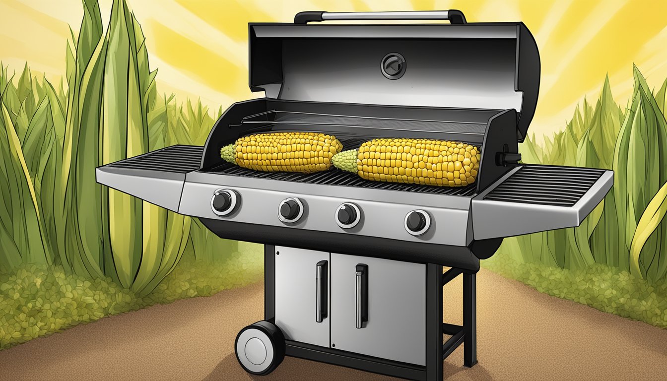 A corn on the cob grilling on a pellet grill at 450 degrees, with flavor enhancements being added