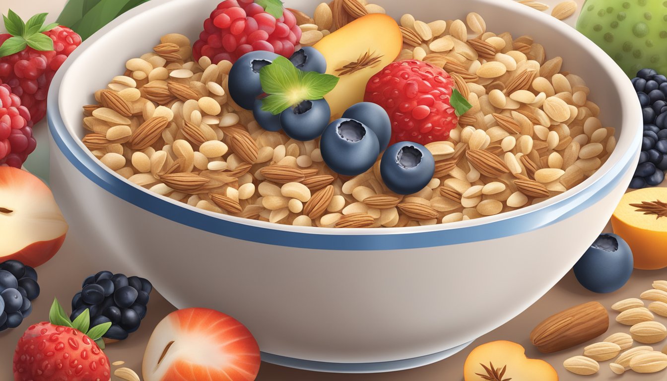 A bowl of Beech Nut multigrain cereal surrounded by various grains and fruits