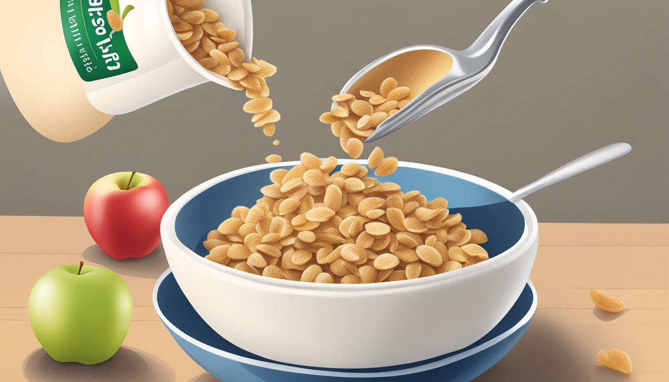 A spoonful of Beech Nut organic multigrain cereal with apples being poured into a bowl