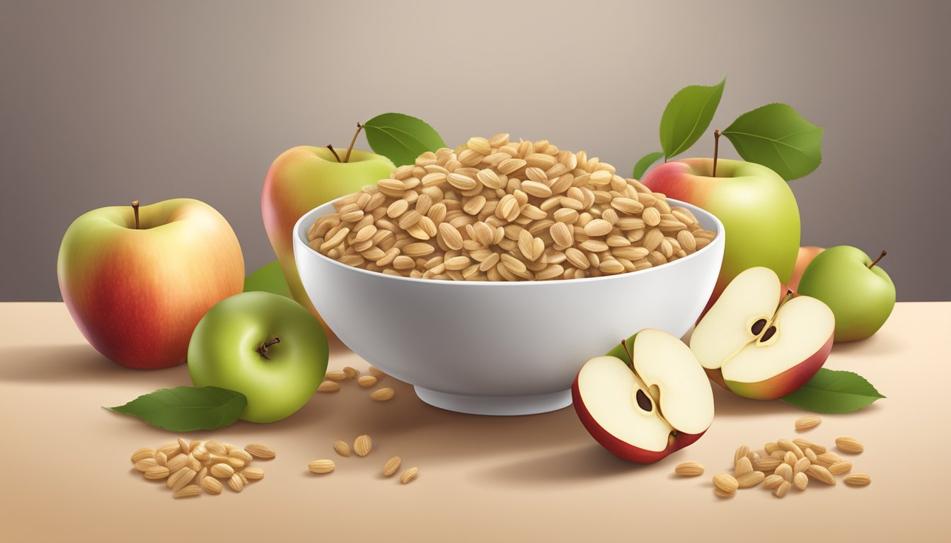 A bowl of Beech Nut Organic Multigrain Cereal with Apples surrounded by fresh apples and grains