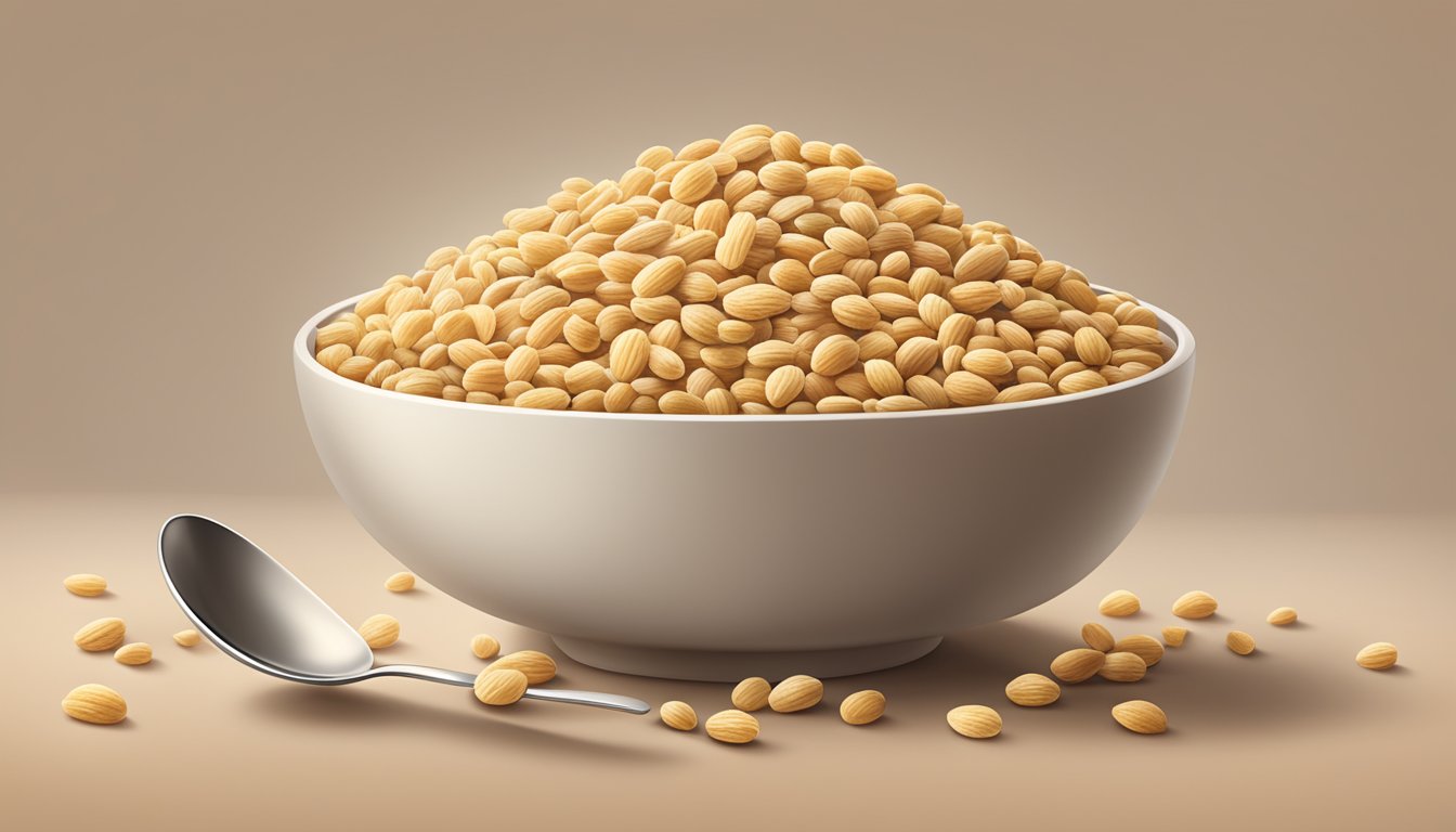 A bowl filled with Beech Nut Complete Multigrain Baby Cereal surrounded by scattered grains and a spoon