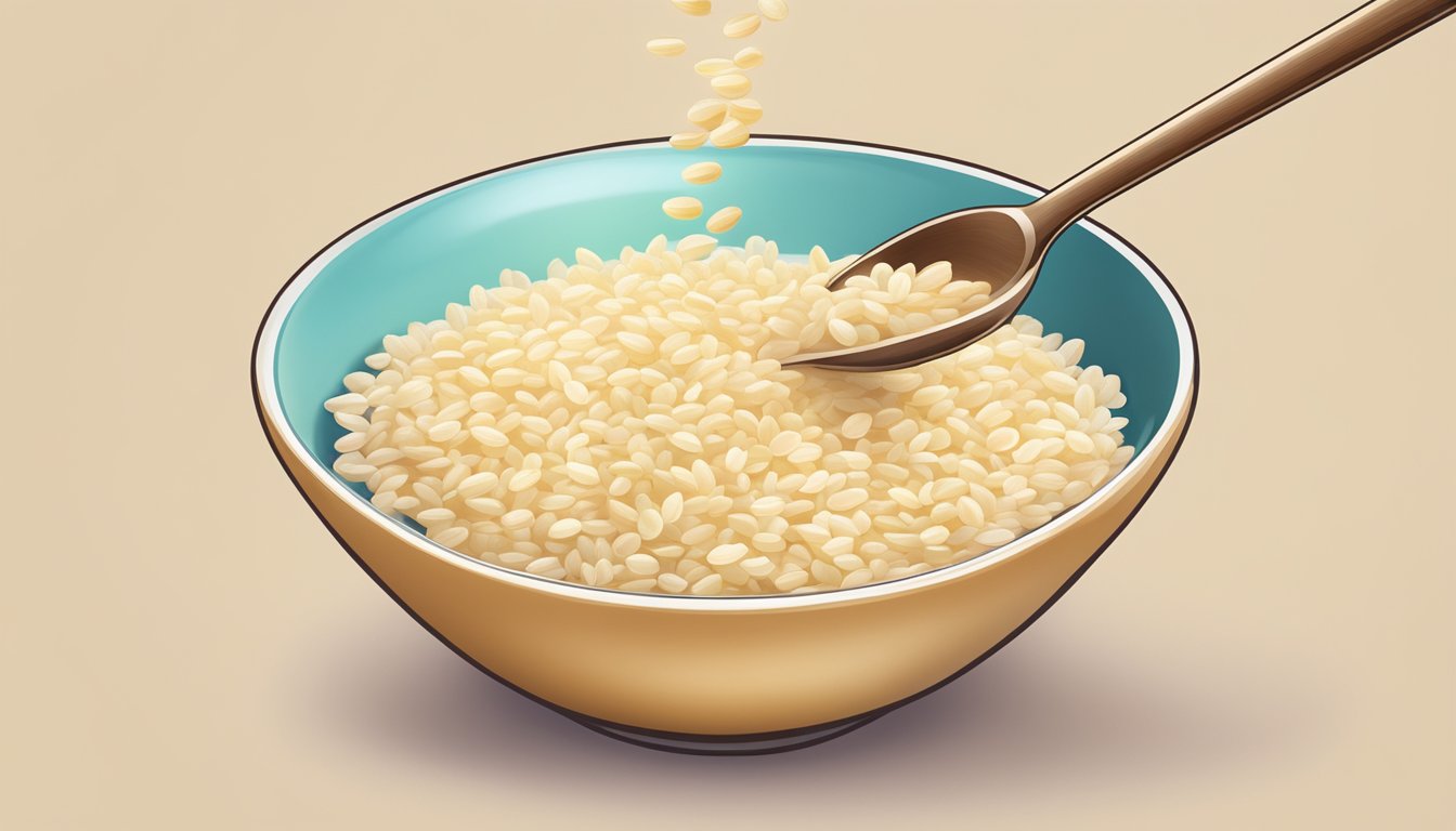 A spoonful of Beech-Nut rice single grain baby cereal being poured into a bowl