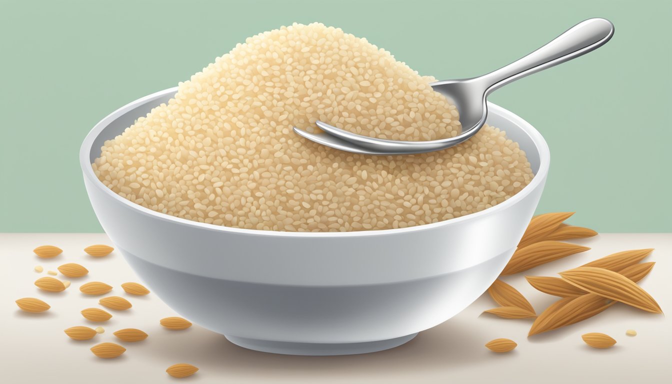 A bowl of Beech-Nut Complete Rice Quinoa Baby Cereal surrounded by fresh quinoa and rice grains, with a spoon placed next to it