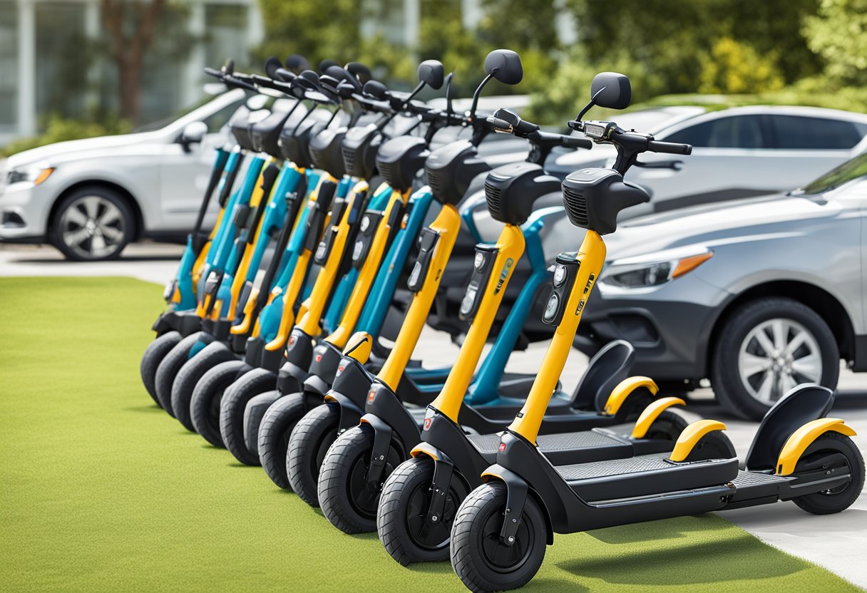 A group of bariatric mobility scooters lined up in a row, showcasing their sturdy frames and comfortable seating