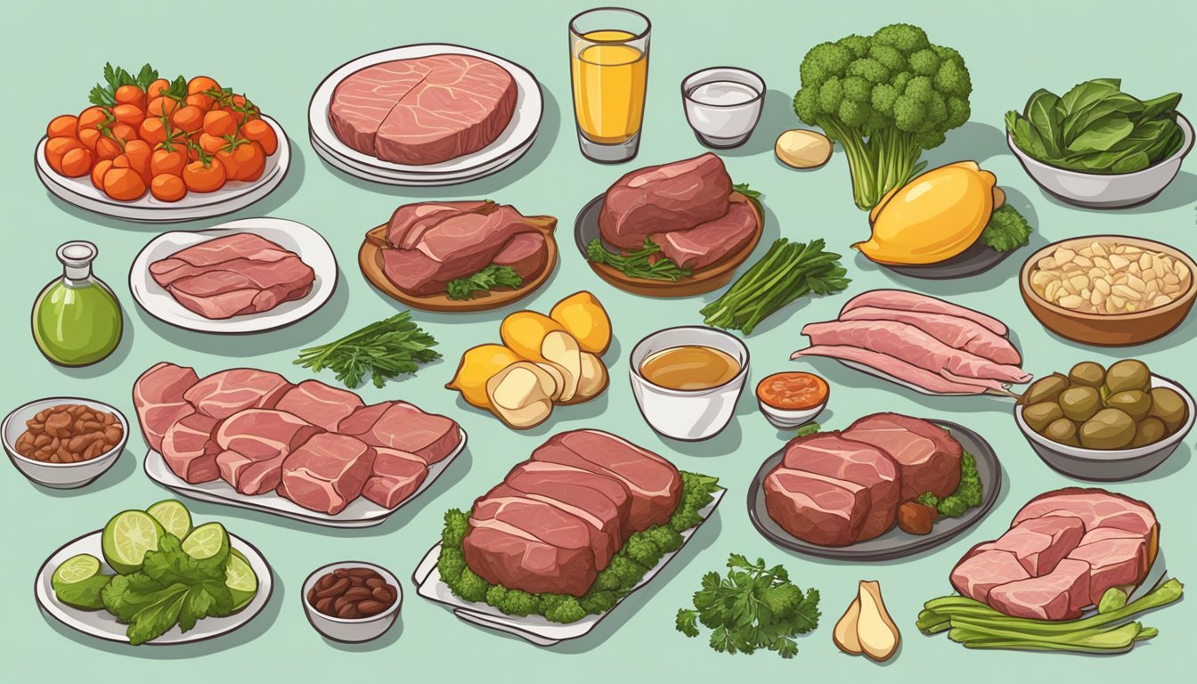 A table set with a variety of organ meats, vegetables, and healthy fats, representing the fundamentals of a keto diet