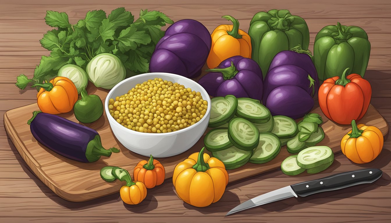 A colorful array of nightshade vegetables arranged on a wooden cutting board, with a knife and measuring cup nearby