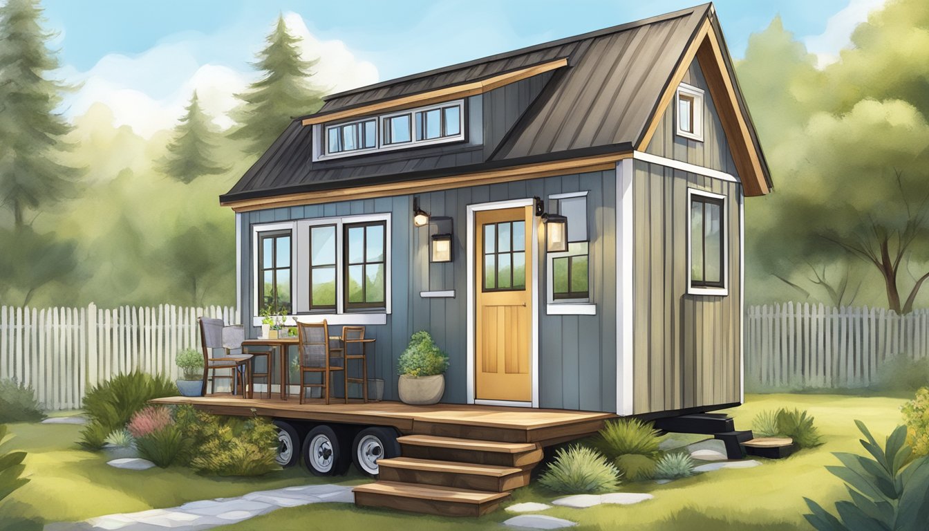 A tiny house with unique features and personal touches, such as custom-built furniture and handcrafted decor, nestled in a serene natural setting