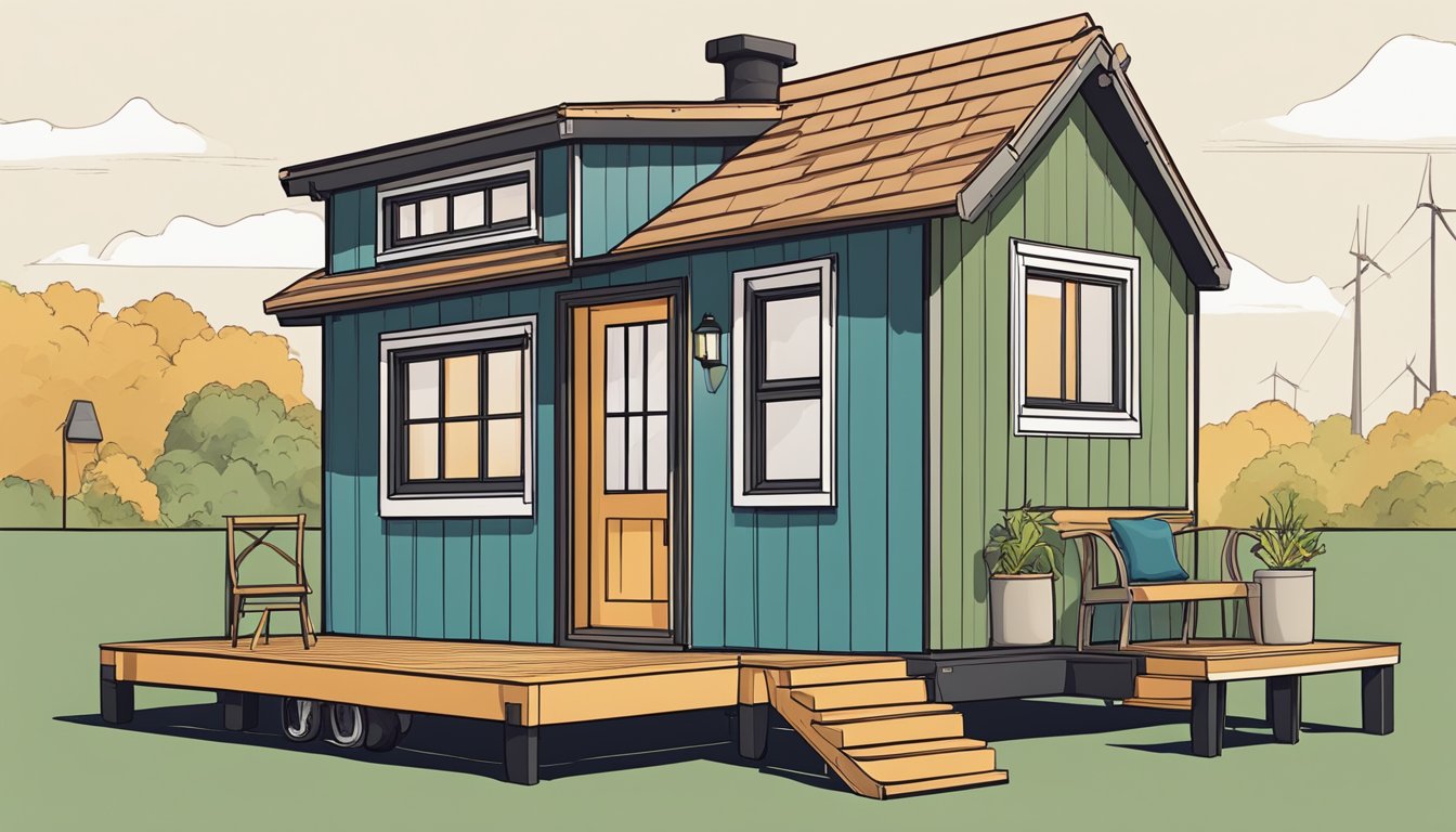 A tiny house with a price tag and various optional features displayed alongside their corresponding costs