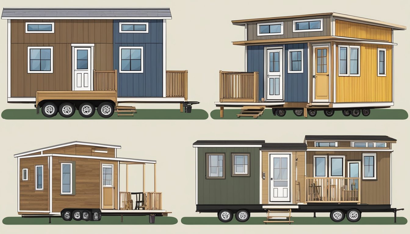 A tiny house with varying dimensions, from 100 to 400 square feet, featuring different layouts and designs