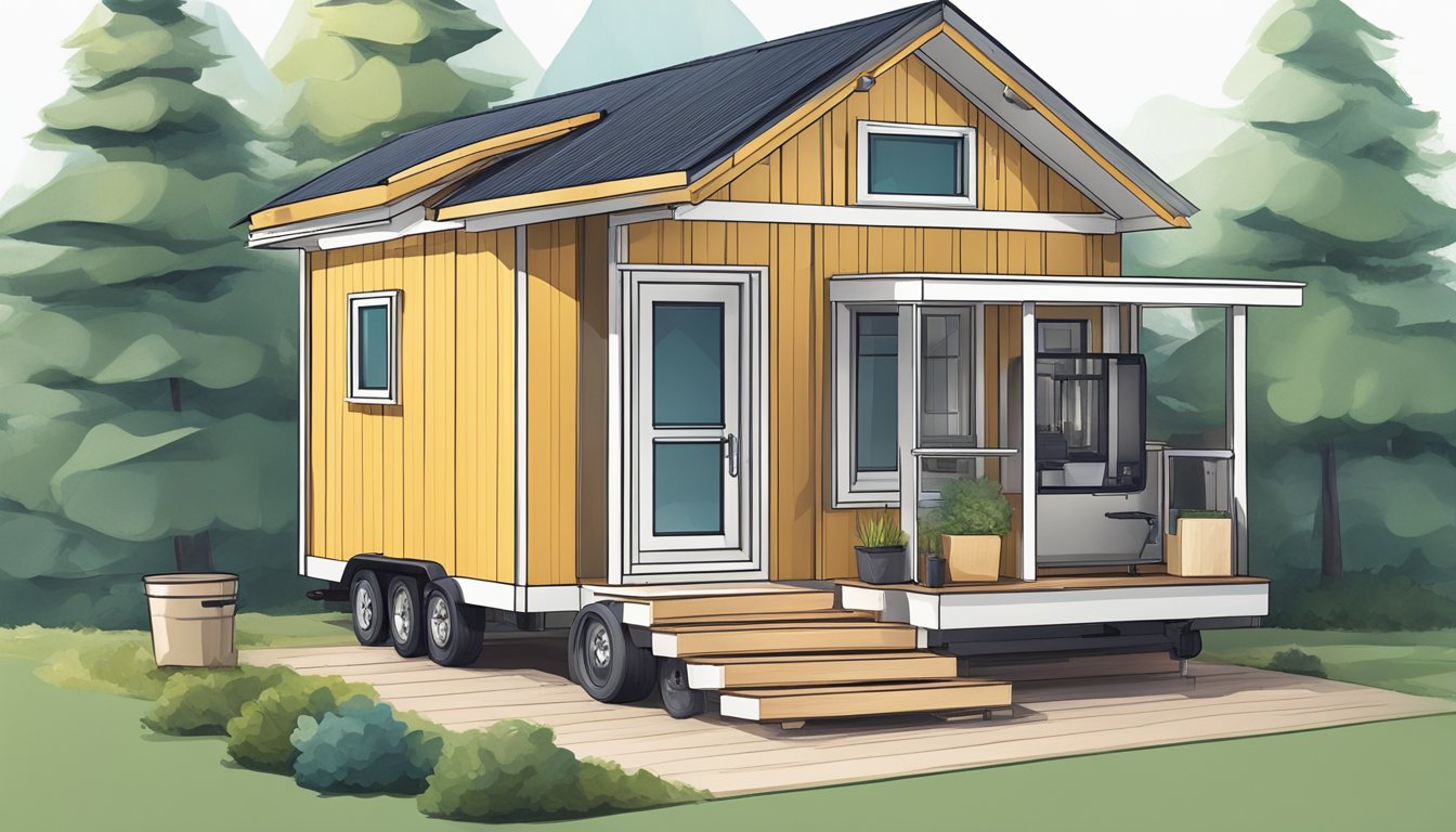 A small, tiny house surrounded by legal documents and regulatory guidelines