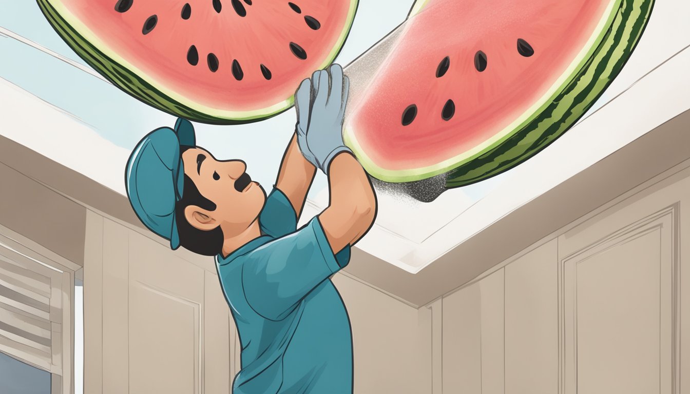 A watermelon stain being lifted from a surface by a professional cleaning service