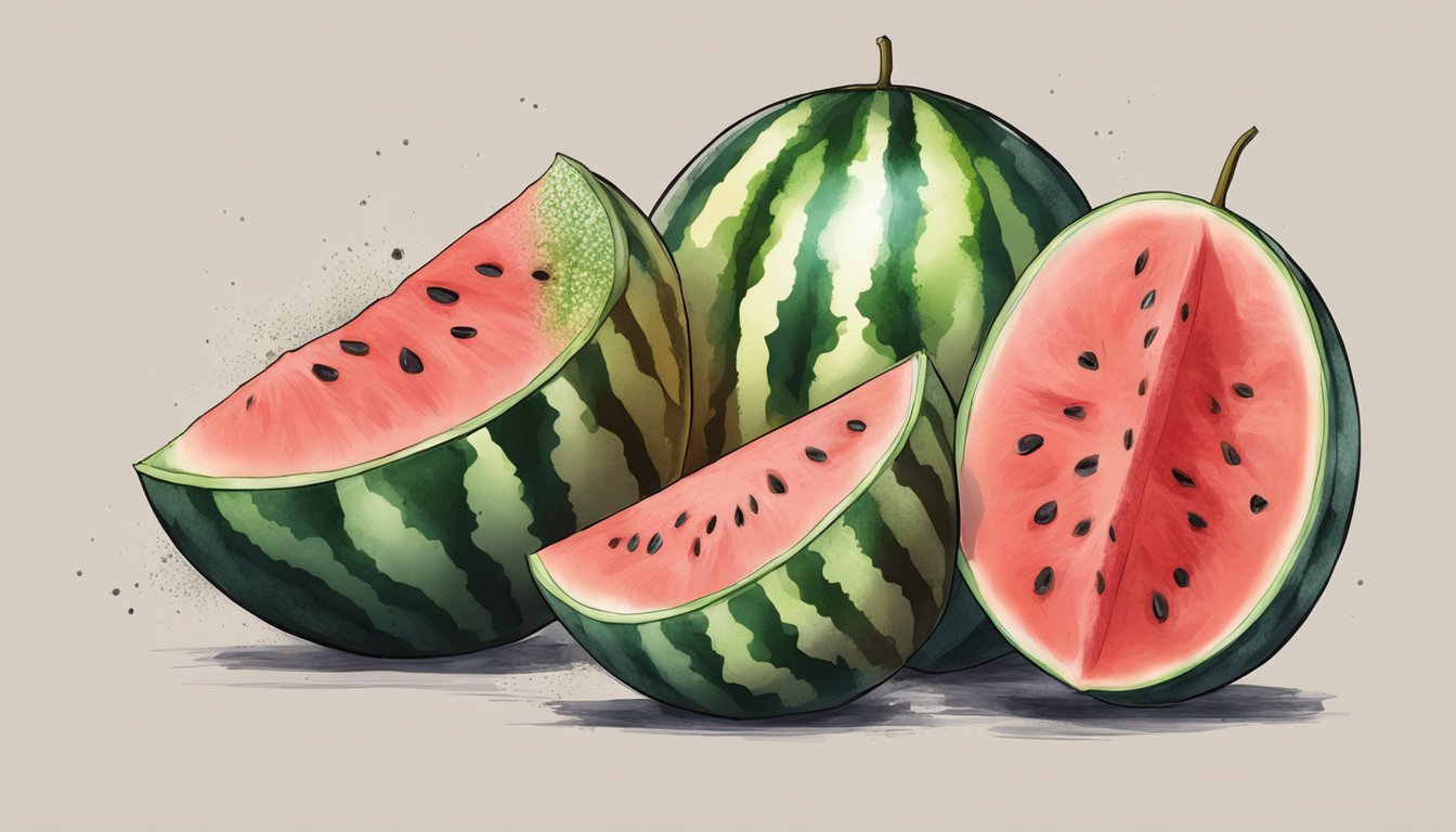 A watermelon with moldy spots and a foul odor