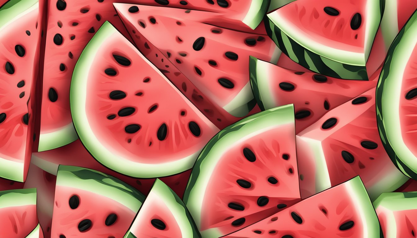 A sliced watermelon with vibrant red flesh and black seeds, surrounded by a clean and unblemished rind